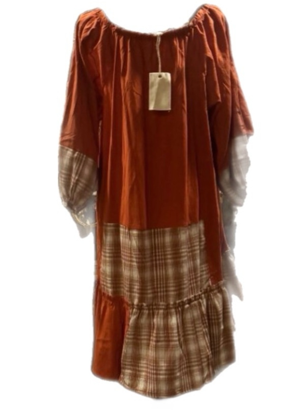 Easel Patchwork Plaid Floral Boho Tunic Mini Dress L NWT Orange - Picture 5 of 8